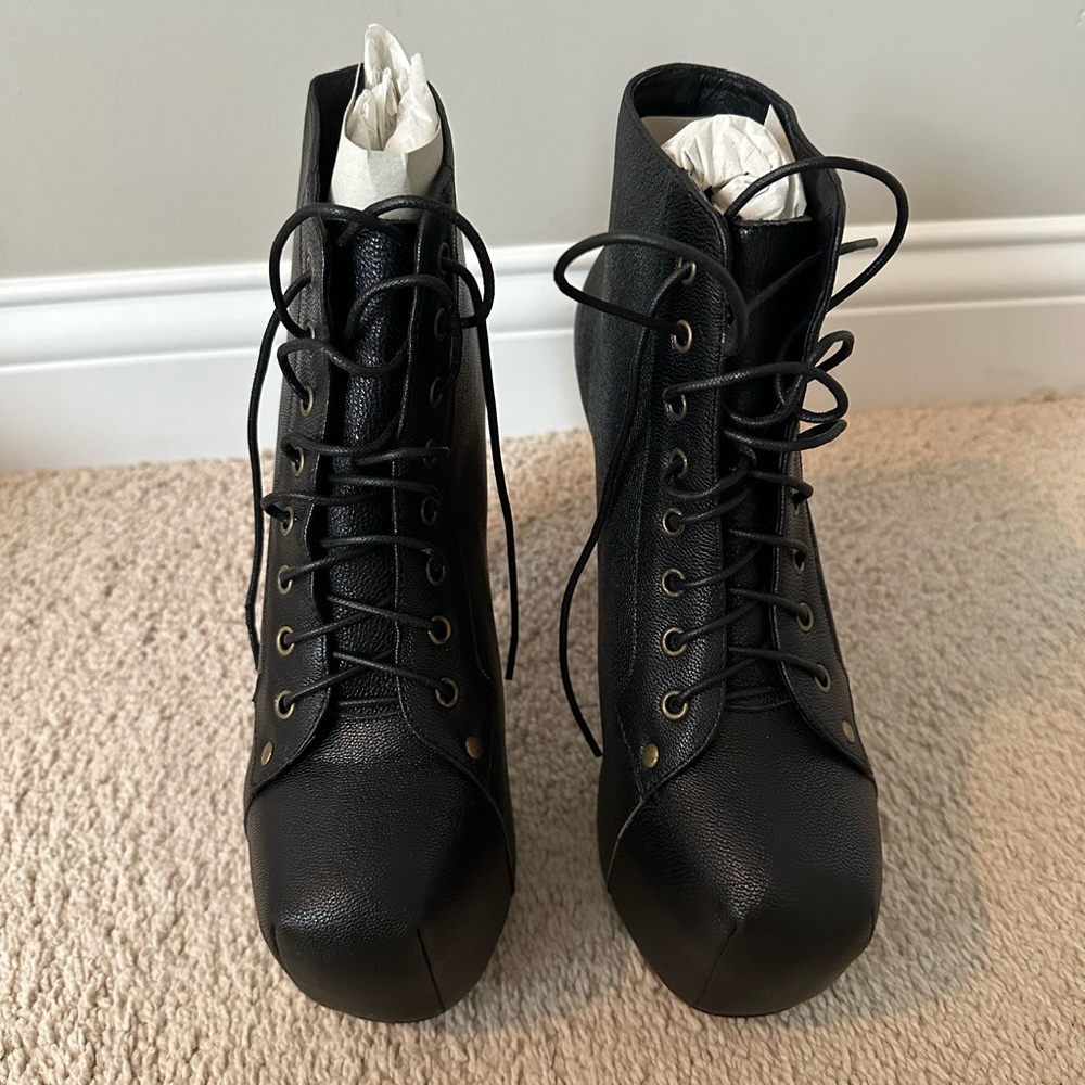 Jeffery Campbell Lita Platform Leather Boots - Black size 9